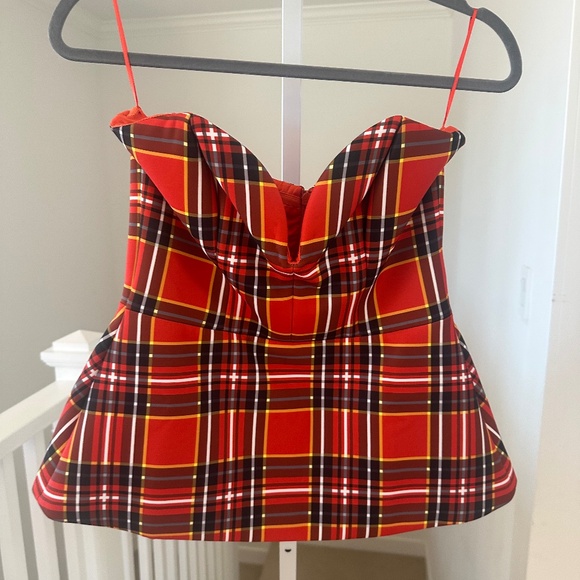 NEW Revolve Bustier Corset Peplum Strapless Top Red Plaid Large (Runs Small) - Picture 4 of 13